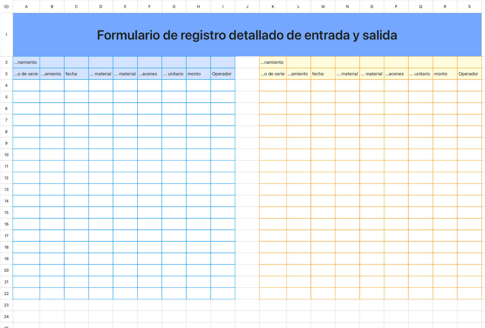 Formulario de registro detallado de entrada y salida
